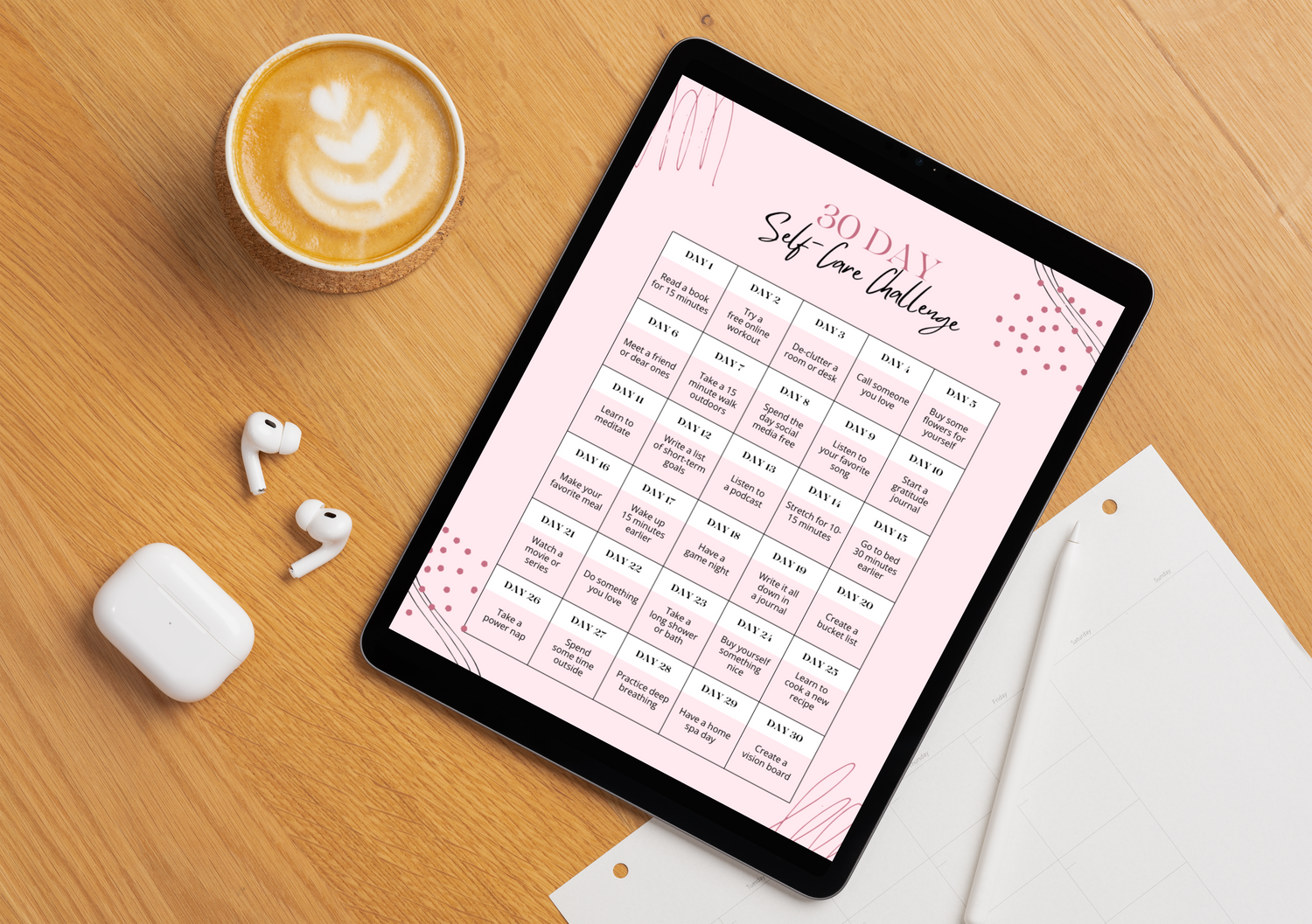 30 Days Self Love Challenge Tracker